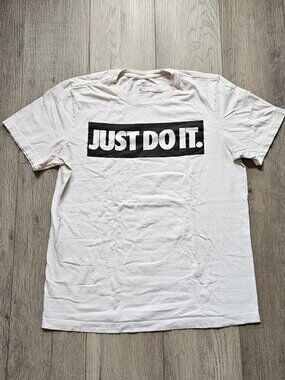 Nike Mens Medium White Just Do It Box Logo Short Sleeve T Shirt Graphic Tee M